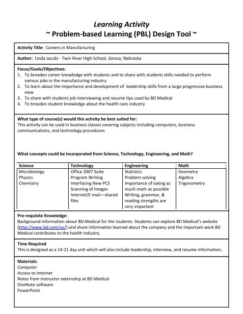 Learning Activity ~ Problem-based Learning (PBL ... - Mechatronics