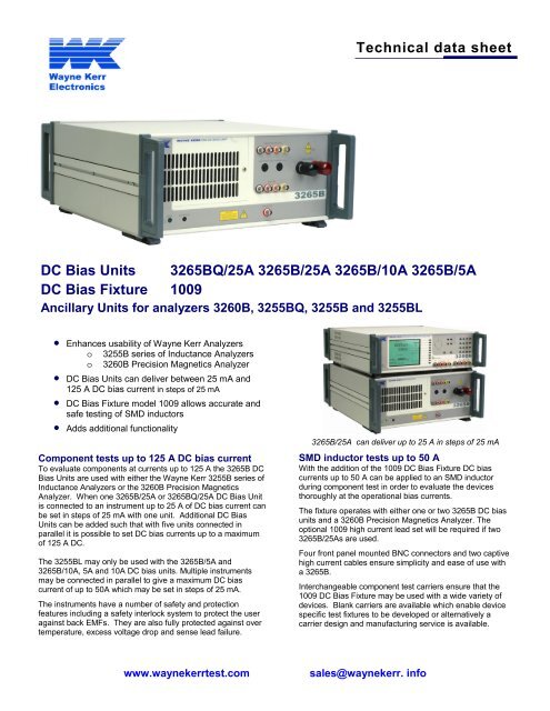 Technical Data Sheet Dc Bias Units 3265bq 25a  - Wayne Kerr, Inc.