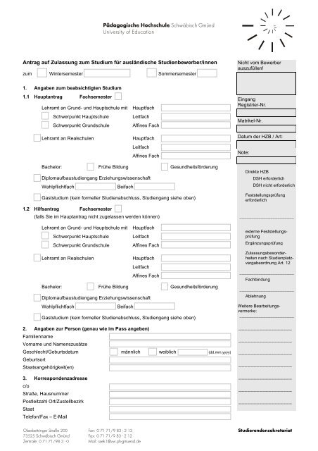 Antrag auf Zulassung zum Studium für ausländische ...