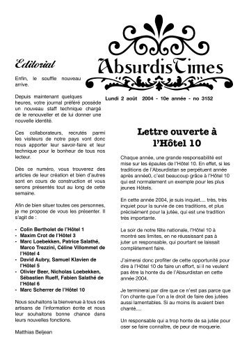 AbsurdisTimes du 2 aoÃ»t 2004 (pdf 292Kb) - a2m2.ch
