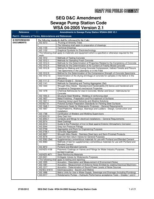 SEQ D&C Amendment Sewage Pump Station Code WSA 04-2005 ...