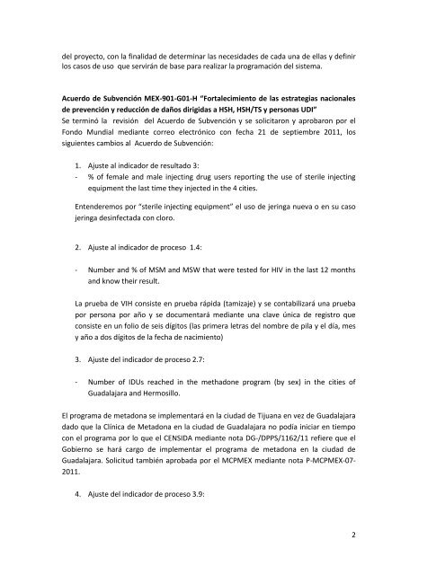 Informe Trimestral. Julio a septiembre de 2011 - Proyecto - Funsalud