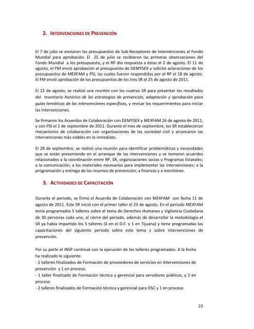 Informe Trimestral. Julio a septiembre de 2011 - Proyecto - Funsalud