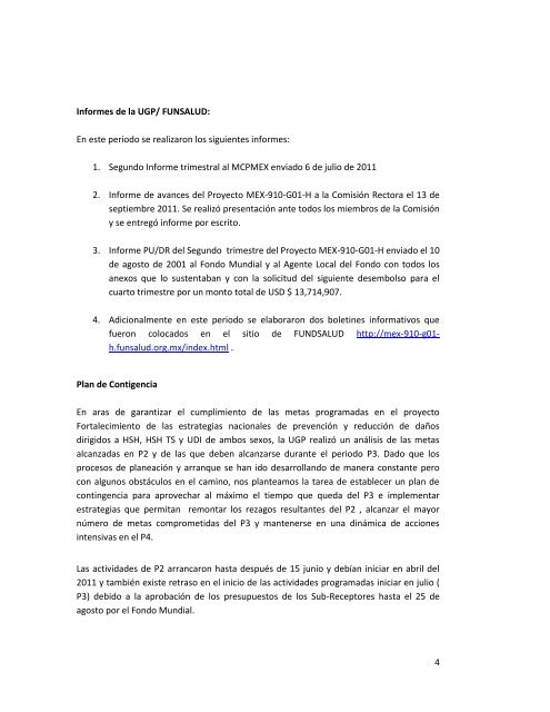 Informe Trimestral. Julio a septiembre de 2011 - Proyecto - Funsalud