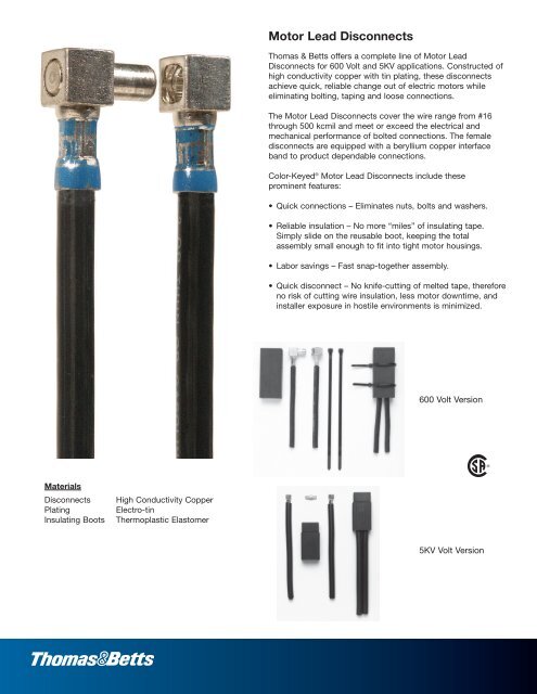 Color-Keyed Motor Lead Disconnects