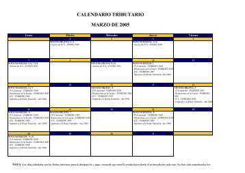 CALENDARIO TRIBUTARIO MARZO DE 2005