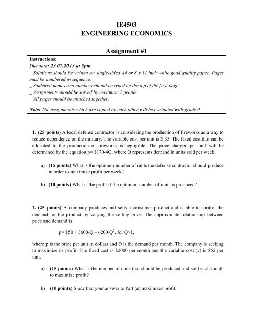 Ie4503 Engineering Economics Assignment 1 Ie4503 Engineering Economics Assignment 1