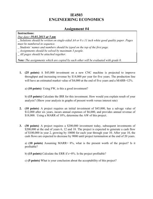 Ie4503 Engineering Economics Assignment 4
