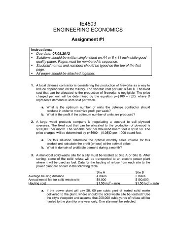 IE4503 ENGINEERING ECONOMICS