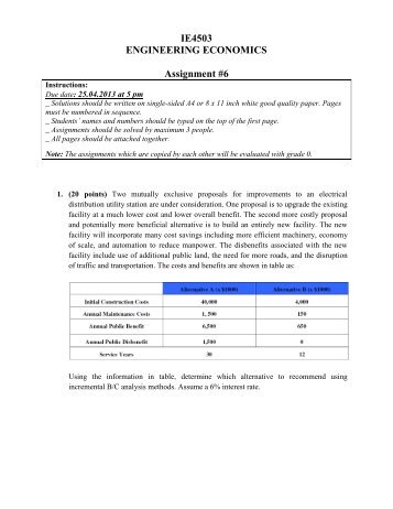 IE4503 ENGINEERING ECONOMICS Assignment #6