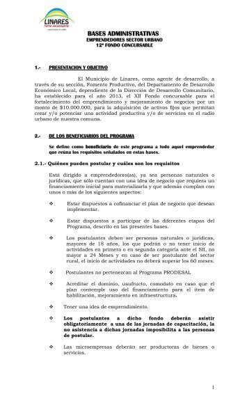 BASES ADMINISTRATIVAS - Municipalidad de Linares