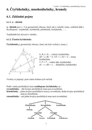 6. ÄtyÅÃºhelnÃ­ky, mnohoÃºhelnÃ­ky, hranoly