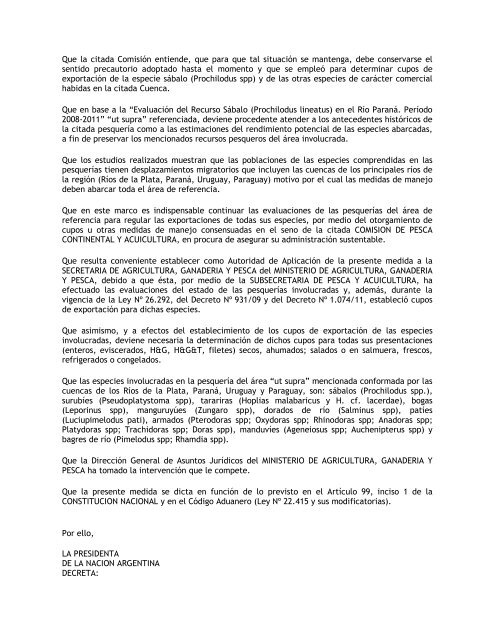 Decreto 2684-2012 - Ministerio de Agricultura, GanaderÃ­a y Pesca