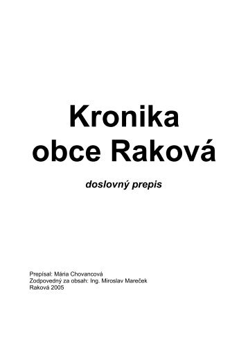 Kronika obce RakovÃ¡ - doslovnÃ½ prepis