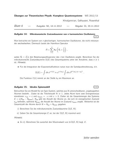 Blatt 6 bitte wenden - Theoretische Physik 1
