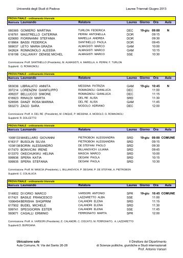 UniversitÃ  degli Studi di Padova Lauree Triennali ... - Scienze politiche