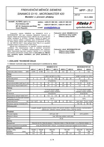 frekvenÄnÃ­ mÄniÄe siemens mpp - 25.2 sinamics g110 ... - ALTEKO