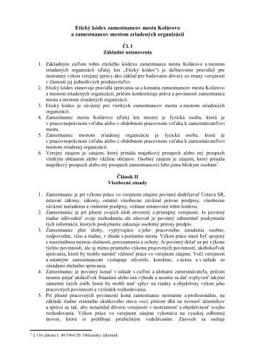 Etický kódex zamestnancov mesta Kolárovo a zamestnancov ...