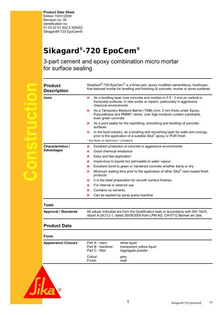 C onstruction SikagardÂ®-720 EpoCem - Ä°zonet