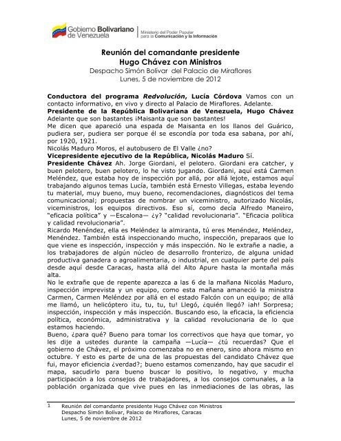 reunion de trabajo del comandante presidente hugo chÃ¡vez - MinCI