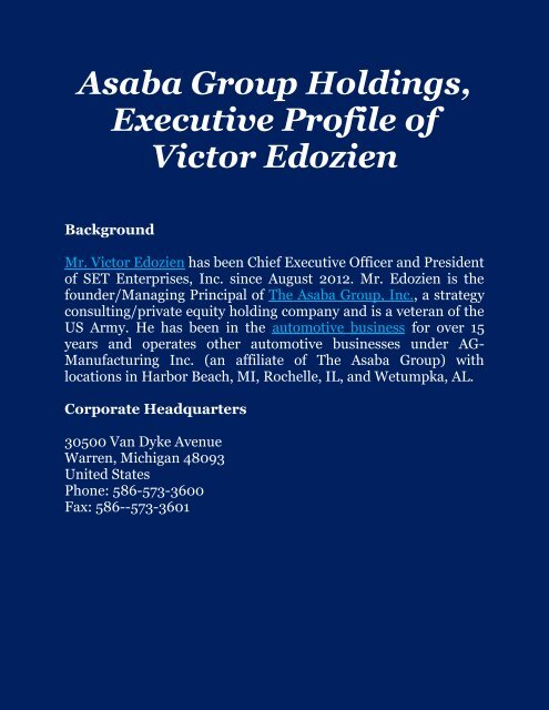 Asaba Group Holdings, Executive Profile of Victor Edozien