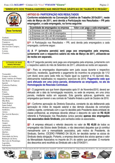 Taubaté, 01 de Março de 2011. Circular nº 003.03-2011 O Sindicato ...