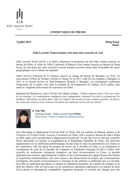 china - communique de presse / press release - Gide Loyrette Nouel