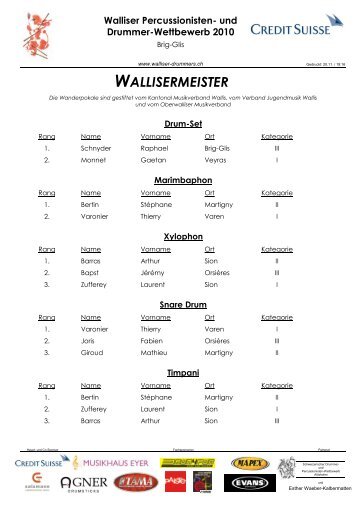 Ranglisten 2010 - Walliser Percussionisten