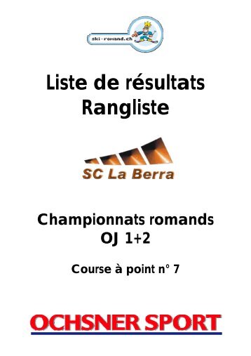 Liste de rÃ©sultats Rangliste - ski club chatel