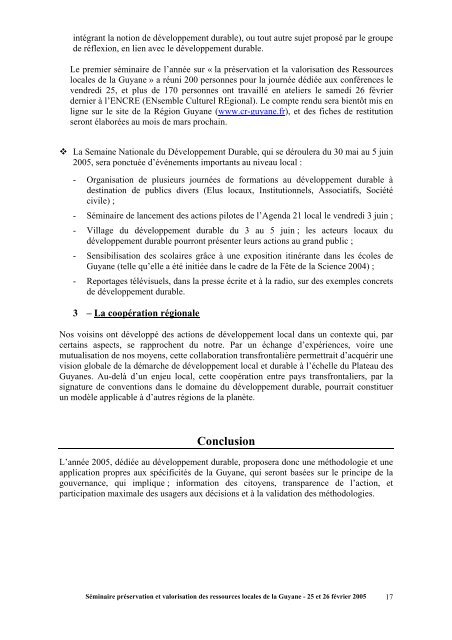 Consulter les actes du séminaire - Région Guyane