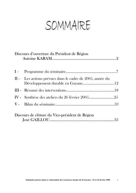 Consulter les actes du séminaire - Région Guyane