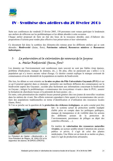 Consulter les actes du séminaire - Région Guyane