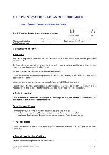 6. LE PLAN D'ACTION : LES AXES PRIORITAIRES - Région Guyane