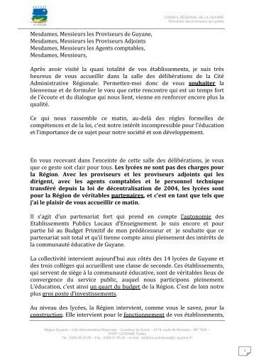 Lire le discours du Président. - Région Guyane