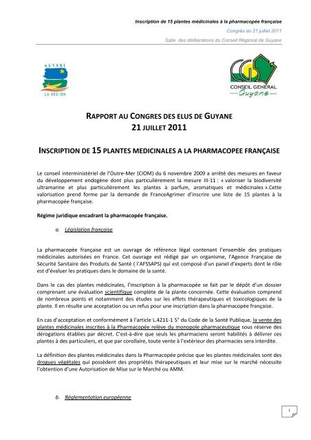 Le rapport n°2 : inscription de 15 plantes ... - Région Guyane