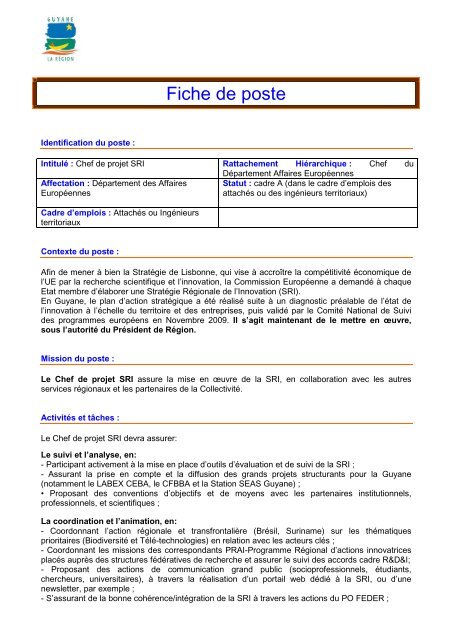 Fiche de poste _Chef de projet SRI - Région Guyane