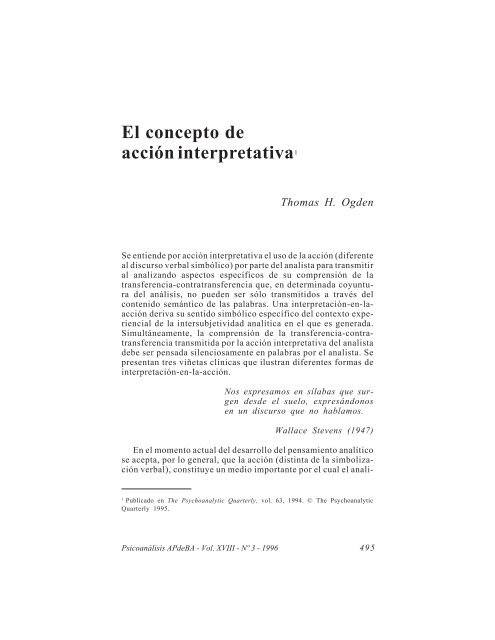 El concepto de acción interpretativa1 - Asociación Psicoanalítica de ...