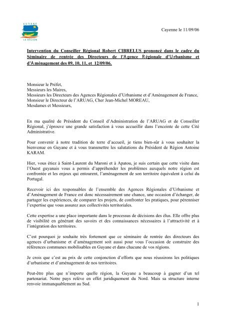 Intervention du Conseiller Régional Robert ... - Région Guyane