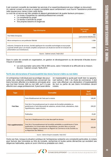 Les coûts des facteurs de production en Guyane - Région Guyane