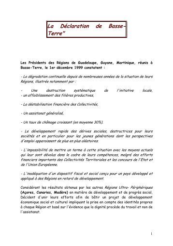 La Déclaration de Basse- Terre" - Région Guyane
