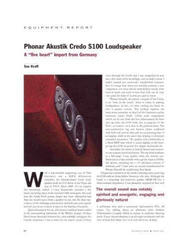 Phonar Akustik Credo S100 Loudspeaker - Phonar Akustik GmbH