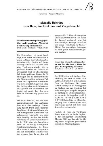 Newsletter MÃ¤rz 2012 - Gesellschaft fÃ¼r Fortbildung | im Bau- und ...