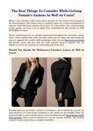 The Best Things To Consider While Getting Female's Jackets As Well As Coats?