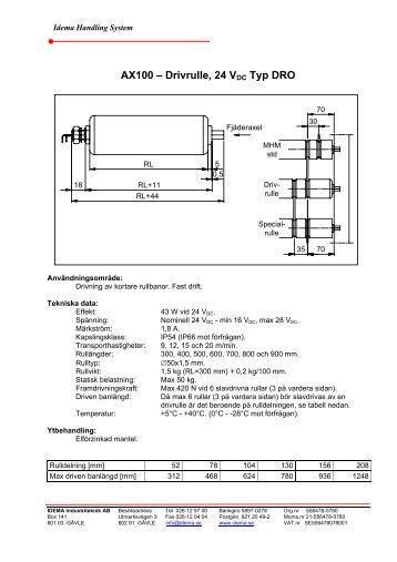 AX100 â Drivrulle, 24 VDC Typ DRO - Idema Industriteknik AB