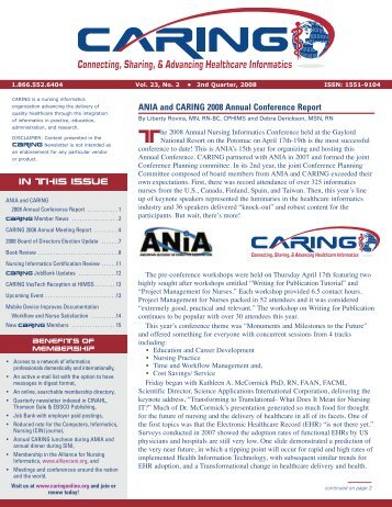 In This Issue ANIA and CARING 2008 Annual Conference Report