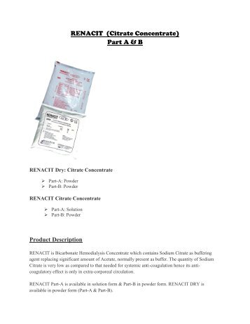 RENACIT (Citrate Concentrate) Part A & B Product Description