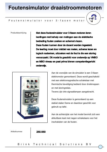 Folder foutensimulator draaistroommotoren - Brink Techniek