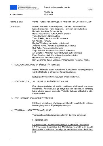 Kokousseminaari pöytäkirja 15.6.2011 - Pori