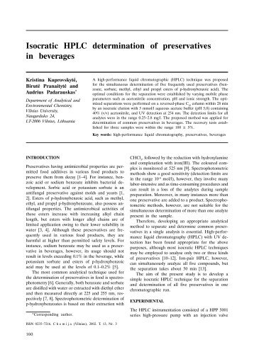 Isocratic HPLC determination of preservatives in beverages