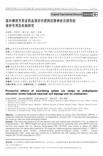 滋补脾阴方药含药血清对内质网应激神经元损伤的保护作用及机制研究